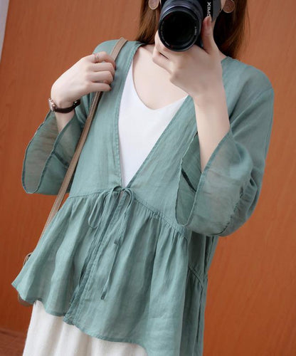 Diy V Neck Ruffles Summer Clothes for Shape Green Blouse