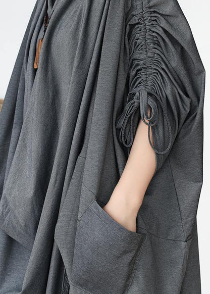 Diy V Neck Asymmetric Cotton Clothes Fabrics Gray Maxi Dresses