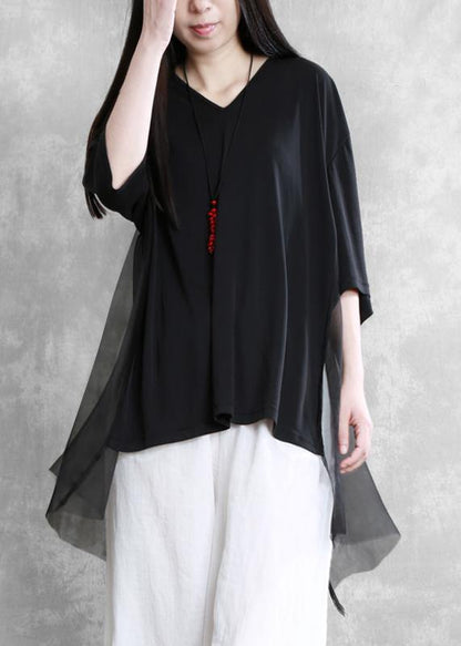 Diy V Neck Asymmetric Summe Rclothes Work Black Tops