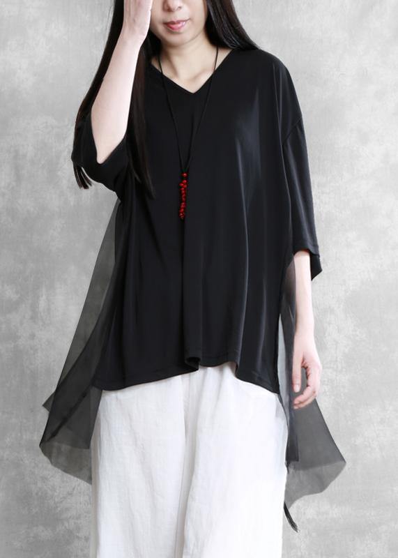 Diy V Neck Asymmetric Summe Rclothes Work Black Tops
