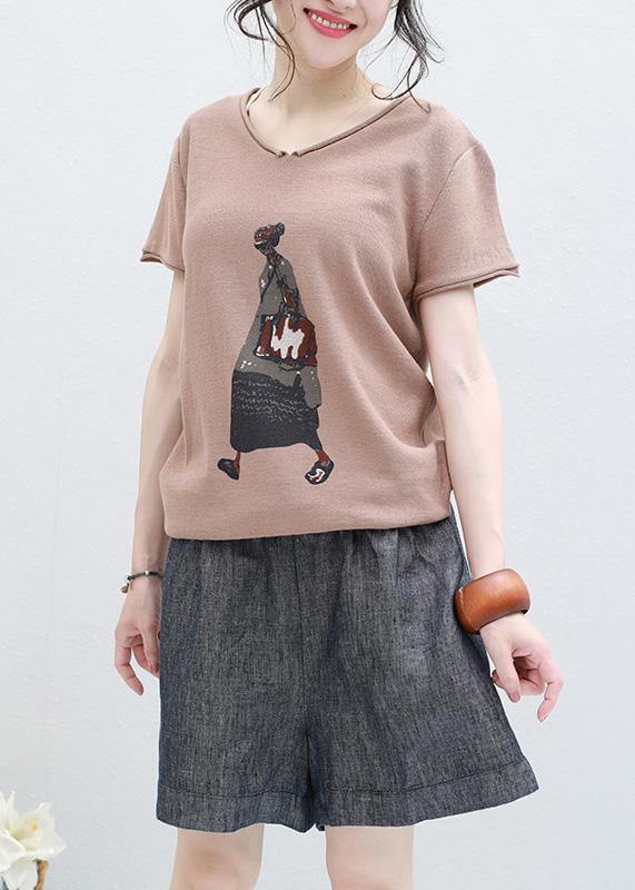 Diy V Neck Cotton Clothes for Ideas Khaki Prints Blouse Summer