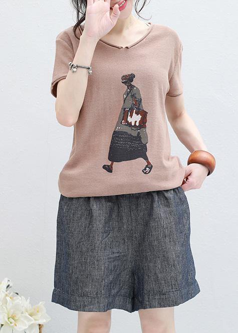 Diy V Neck Cotton Clothes for Ideas Khaki Prints Blouse Summer