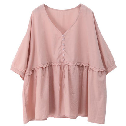 Diy V Neck Cinched Cotton Summer Tops Pink Tops
