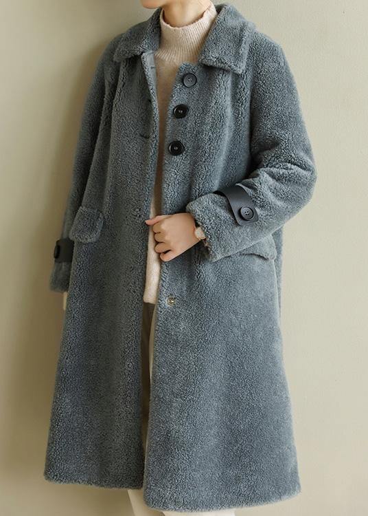 Diy Warm Lapel Collar Tunic Coat Gray Blue Midi Outwears