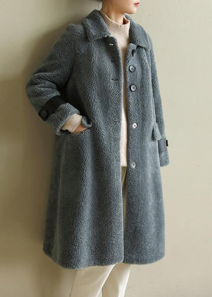 Diy Warm Lapel Collar Tunic Coat Gray Blue Midi Outwears