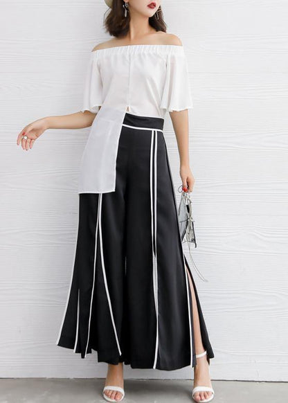 Diy White Chiffon Long Shirts Slash Neck Off the Shoulder Daily Summer Tops