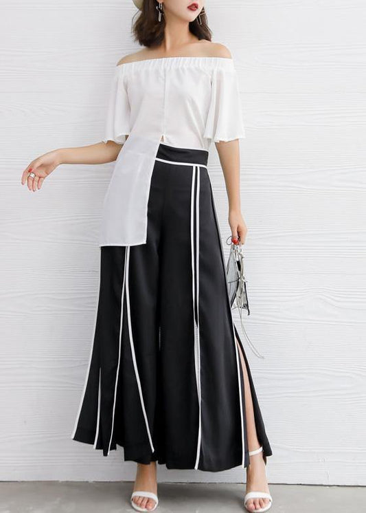 Diy White Chiffon Long Shirts Slash Neck Off the Shoulder Daily Summer Tops