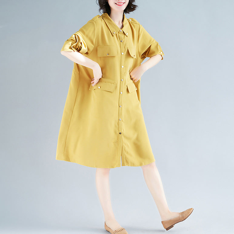 Diy Yellow Cotton Wardrobes Mom Tutorials Lapel Collar Short Dress