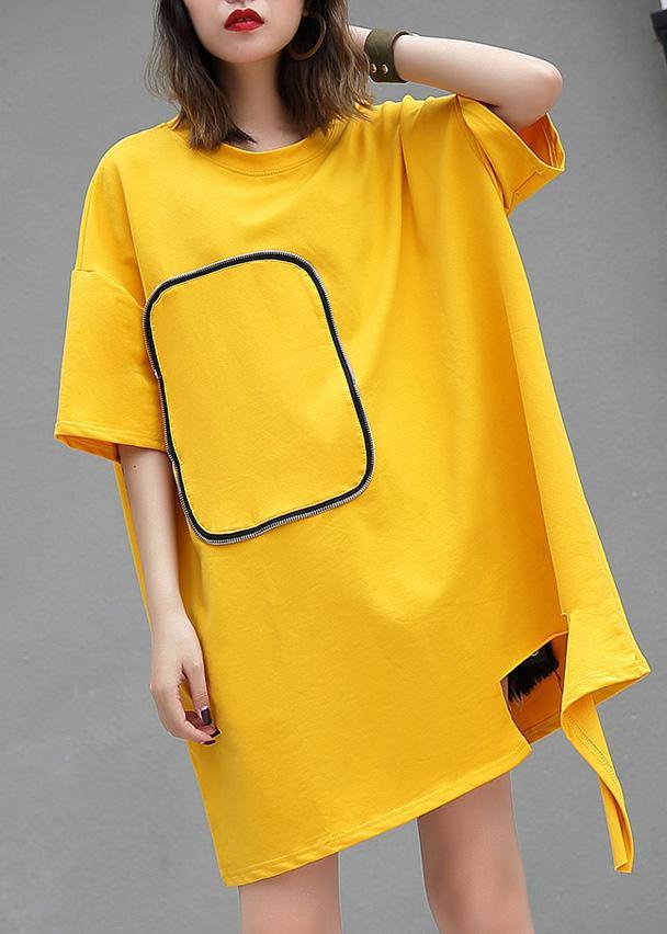 Diy Yellow Cotton Clothes for O Neck Midi Summer Blouses
