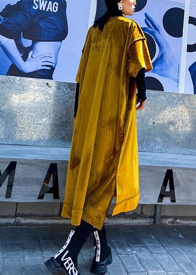 Diy Yellow Cotton Clothes O Neck Sequined Maxi Spring Dress