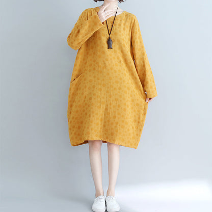Diy Yellow Dotted Cotton Tunic Dress Runway Pockets Cotton Dress