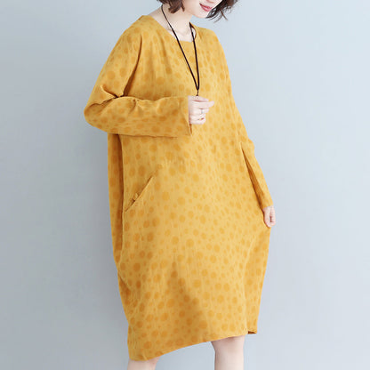 Diy Yellow Dotted Cotton Tunic Dress Runway Pockets Cotton Dress
