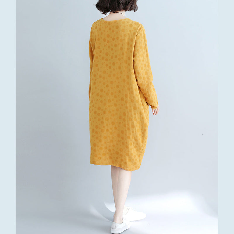 Diy Yellow Dotted Cotton Tunic Dress Runway Pockets Cotton Dress