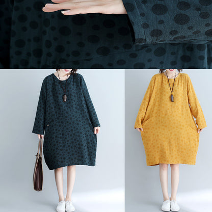 Diy Yellow Dotted Cotton Tunic Dress Runway Pockets Cotton Dress
