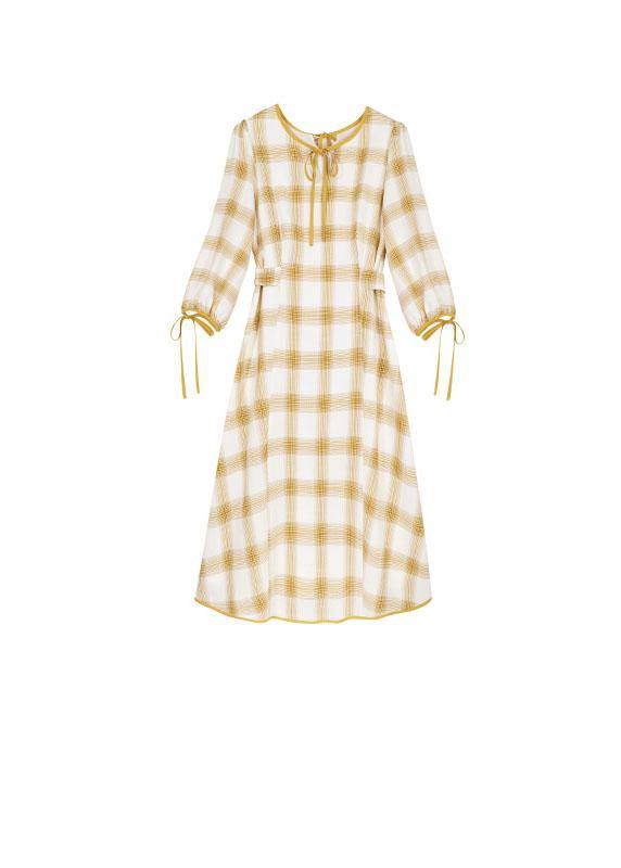 Diy Yellow Plaid Cotton Dresses High Waist Fall Dresses