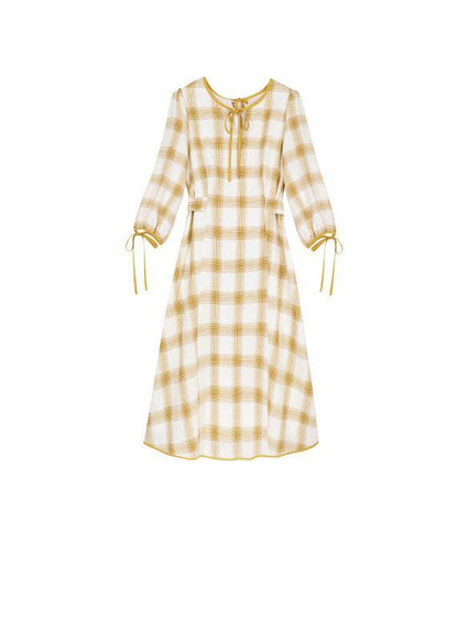 Diy Yellow Plaid Cotton Dresses High Waist Fall Dresses