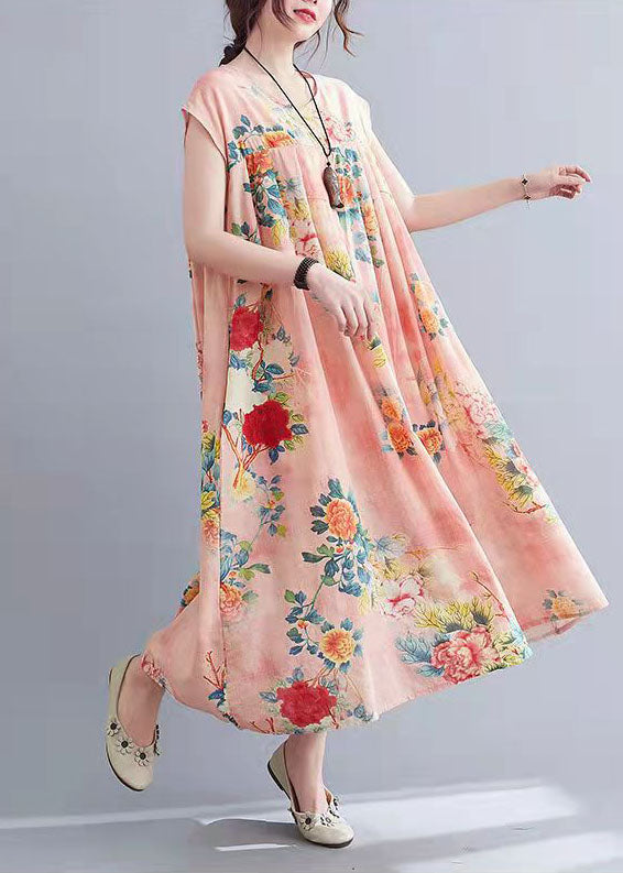 Diy Pink Print Cinched Summer Long Dress