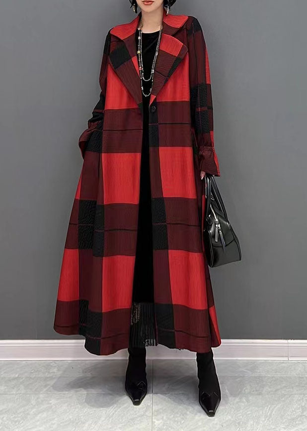 Diy Asymmetric Maxi Coat Red Plaid Daily Coats
