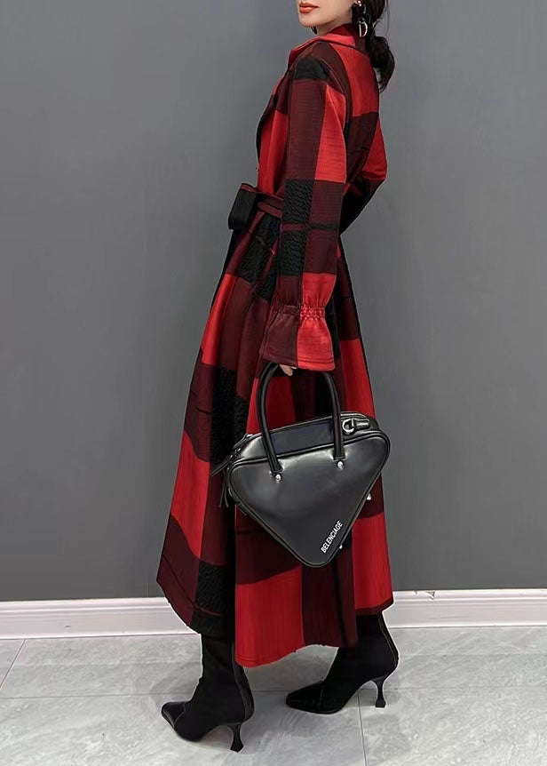 Diy Asymmetric Maxi Coat Red Plaid Daily Coats