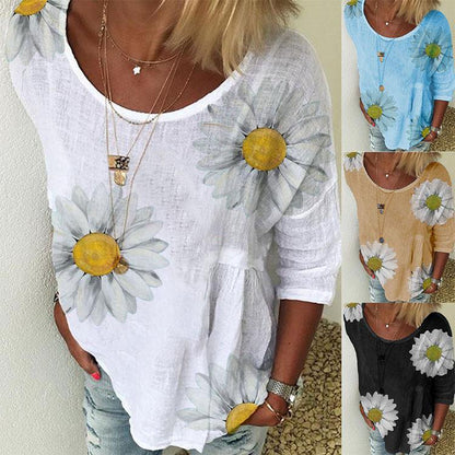 Daisy Print T Shirt Women Casual Tops Outfits