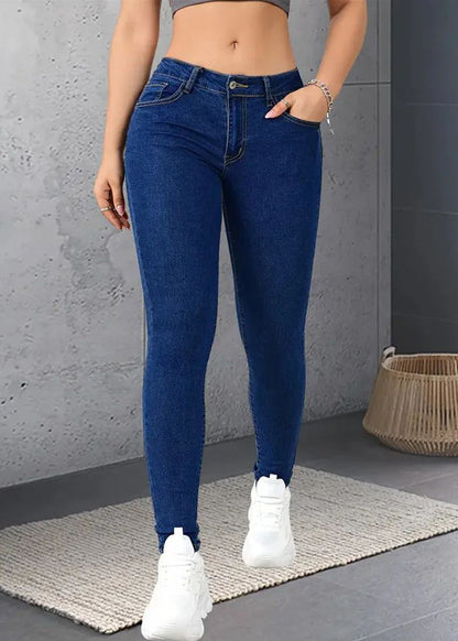 Dark Blue Pockets Button Patchwork Denim Pants