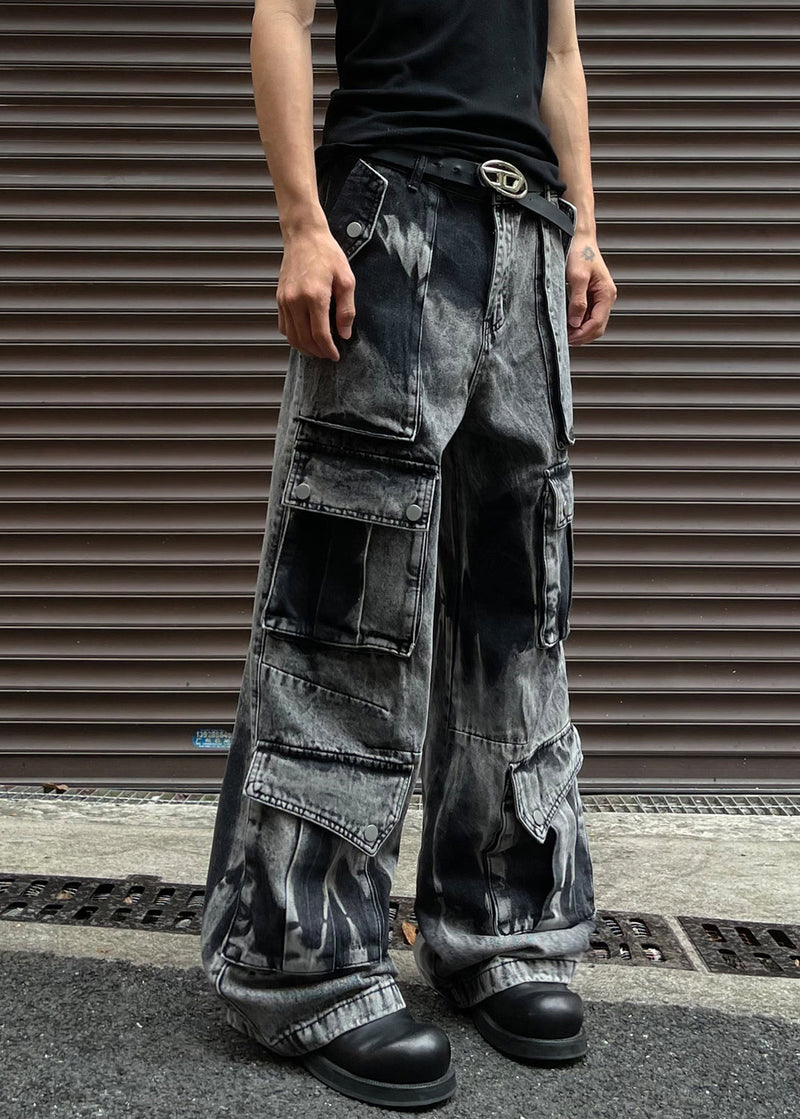 Dark Gray Pockets Denim Summer Pants High Waist