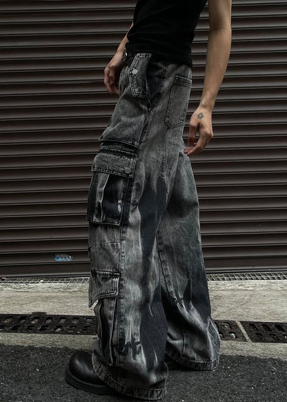 Dark Gray Pockets Denim Summer Pants High Waist