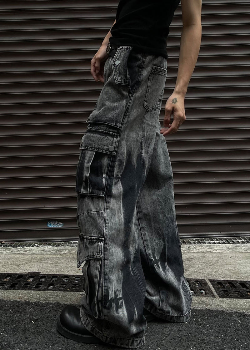 Dark Gray Pockets Denim Summer Pants High Waist