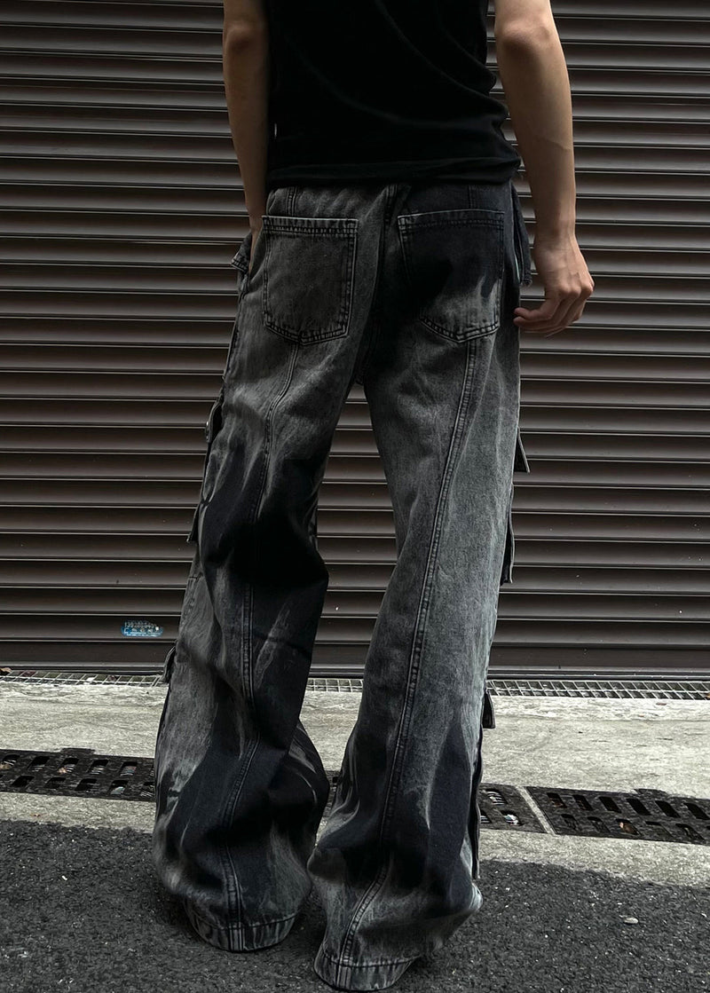 Dark Gray Pockets Denim Summer Pants High Waist