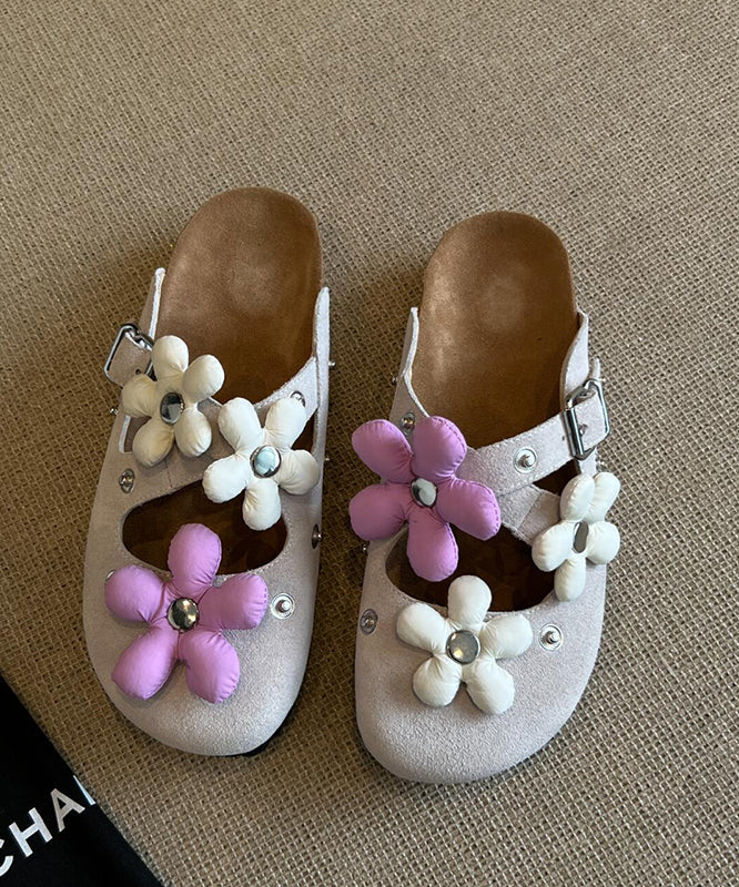 Dark Grey Suede Rivet Splicing Stylish Slide Sandals