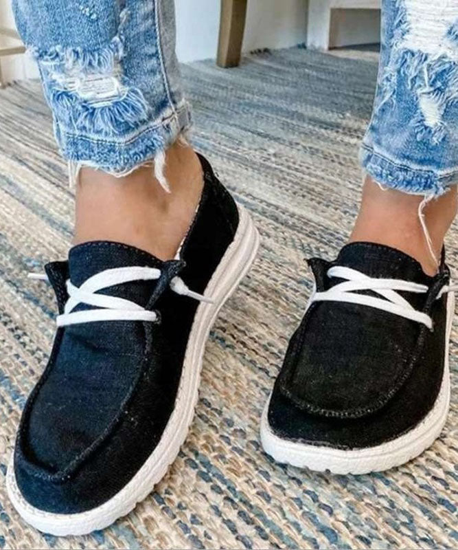 Dark Leopard Print Flat Shoes Cotton Fabric Boutique Lace Up Flat Shoes for