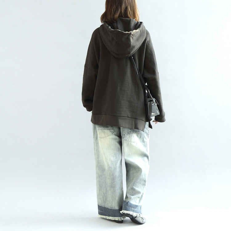 Dark Gray Oversized Winter Tops Hoodies Cotton Outwear