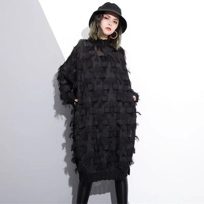Black Lace Dresses Oversized Lace Gown Tassel Dresses