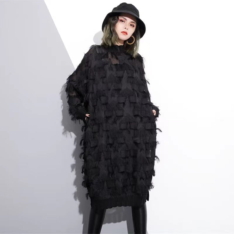 Black Lace Dresses Oversized Lace Gown Tassel Dresses