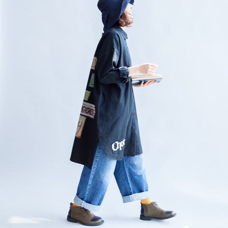 Days With Rose Black Oversized Cotton Shirt Dresses Long Cotton Shift Dress Clothing