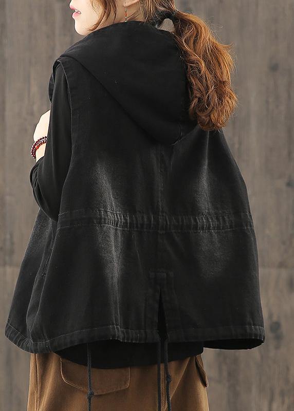 Denim Black Waistcoat Autumn Loose Large Size Tooling Double Breasted Hooded Vest