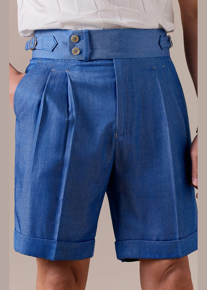 Denim Blue Pockets Original Design Cotton Shorts High Waist