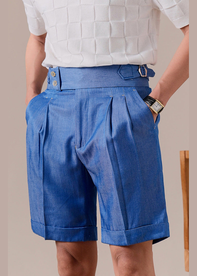 Denim Blue Pockets Original Design Cotton Shorts High Waist