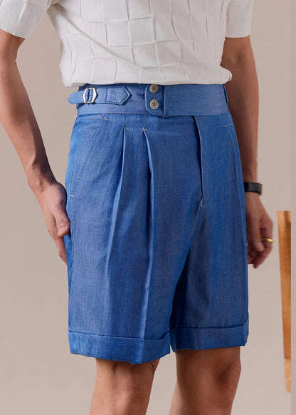 Denim Blue Pockets Original Design Cotton Shorts High Waist