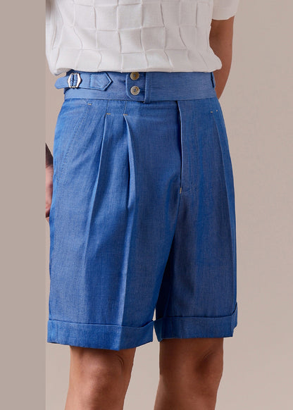 Denim Blue Pockets Original Design Cotton Shorts High Waist