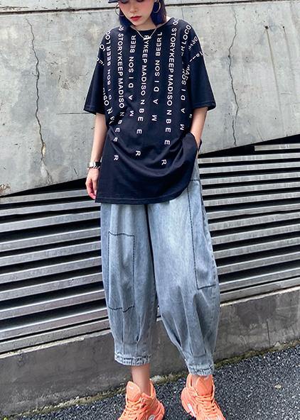 Denim Blue Pants Thin Section High Waist Nine Points Lantern Harem Pants