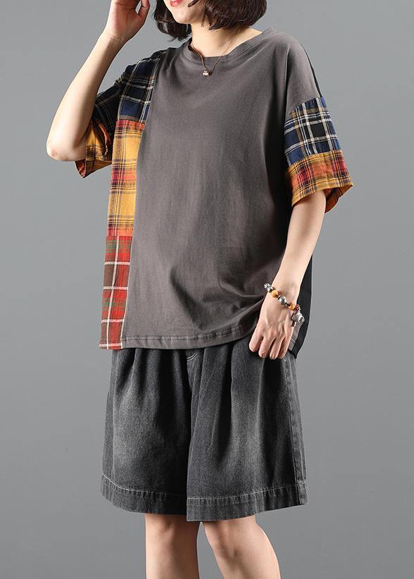 Denim Shorts Suit Summer Loose Gray Plaid Stitching Two-piece Suit