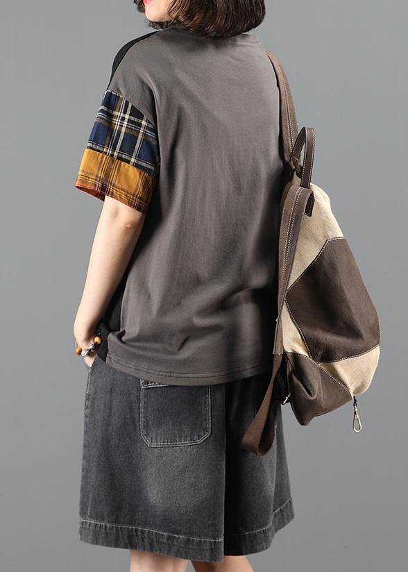 Denim Shorts Suit Summer Loose Gray Plaid Stitching Two-piece Suit