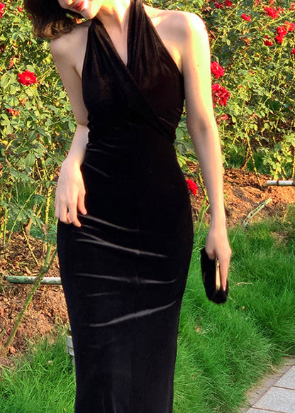 Dinner Black V Neck Tunic Velour Long Dresses Summer