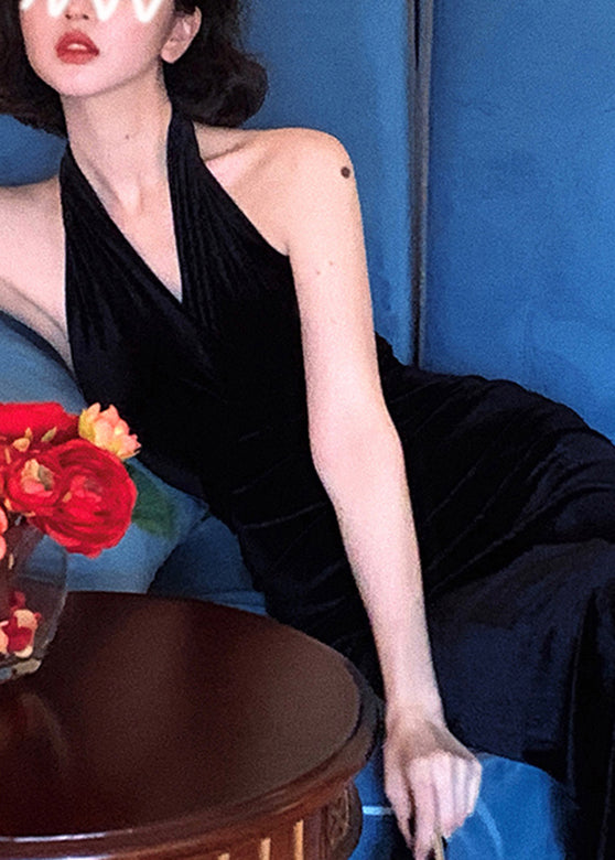 Dinner Black V Neck Tunic Velour Long Dresses Summer