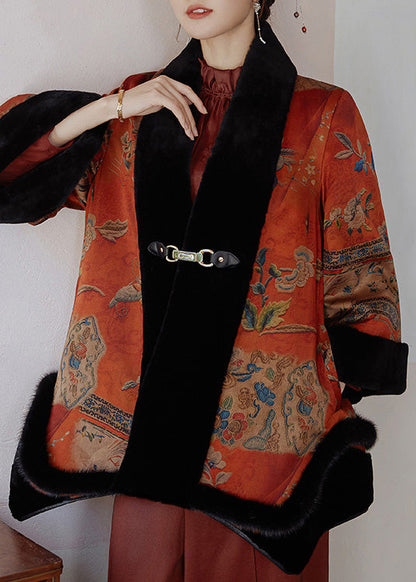 Dinner Fur Collar Print Button Leather and Fur Outwear Winter