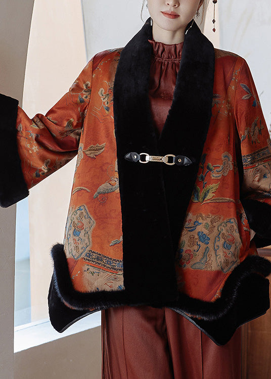 Dinner Fur Collar Print Button Leather and Fur Outwear Winter