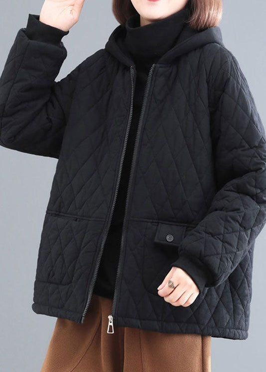 Diy Black Hooded Patchwork Fine Cotton Filled Parka Winter
