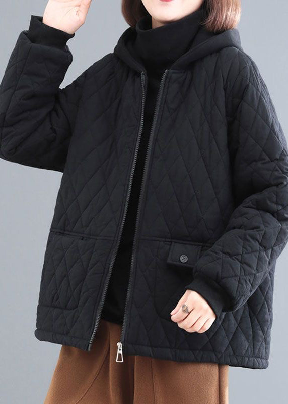 Diy Black Hooded Patchwork Fine Cotton Filled Parka Winter