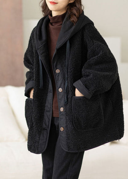 Diy Black Hooded Patchwork Thick Teddy Faux Fur Coats in Winter